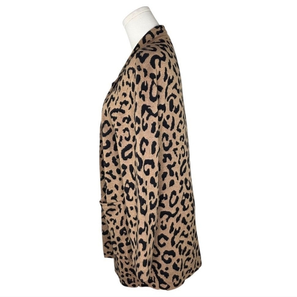 J.Crew Sophie Open Front Leopard Print Knit Blazer Cardigan Jacket Merino Wool S - Picture 6 of 9